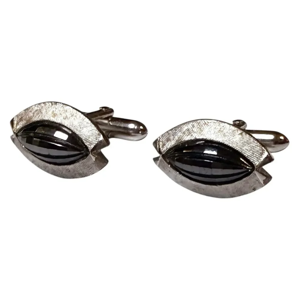 Vintage Swank Cufflinks Mens Silver Tone Faceted Eye Bullet Back MCM